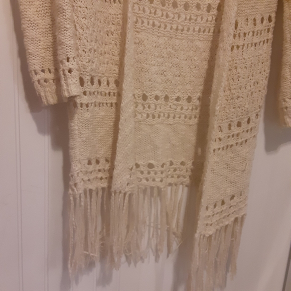 De collection size S loose knit open front long cardigan drop shoulder fringe - Picture 9 of 11